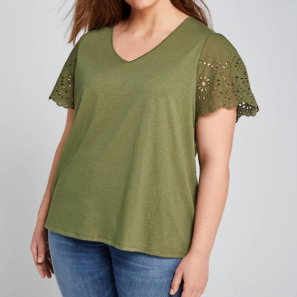 Lane Bryant 26/28 eyelet sleeve tee green plus